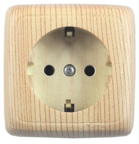 Розетка наружная с заземлением с изоляционной пластиной сосна | код РА16-113-02 | HEGEL Розетка наружная с заземлением с изоляционной пластиной сосна | код РА16-113-02 | HEGEL