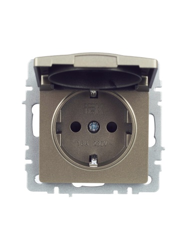 BRITE Розетка 1-местная с заземлением с защитными шторками и крышкой 16А IP20 РСбш10-3-БрШ шампань | код BR-R16-16-K37 | IEK фото 6