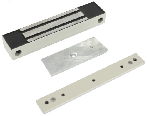 Замок электромагнитный влагозащищенный IP 67, механический компенсатор эффекта остаточной намагниченности на якоре замка | код ML-100K с планкой бел | AccordTec