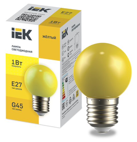 Лампа LED декор. G45 шар 1Вт 230В желтый E27 IEK | код LLE-G45-1-230-Y-E27 | IEK