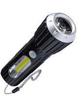 Фонарь аккумуляторный ручной LED 1Вт + COB 2Вт коллим линза аккум. Li-ion 18650 1А.ч USB-шнур ABS-пластик