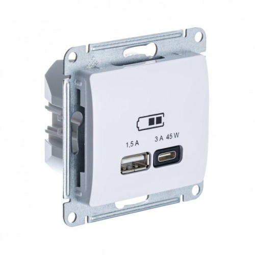 Розетка USB Glossa тип A+C 45Вт QC PD высокоскор. ЗУ механизм бел. | код. GSL000129 | Systeme Electric