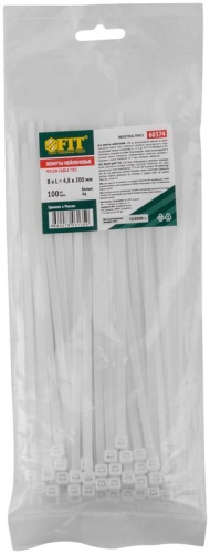 Хомут для проводов 4.8х200мм нейлон. бел. (уп.100шт) FIT 60374 фото 3