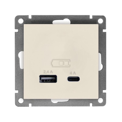 Розетка USB Афина A+С 2.4/4А, механизм с/у, слоновая кость (ivory) (еврослот) | код А0059-I | Universal