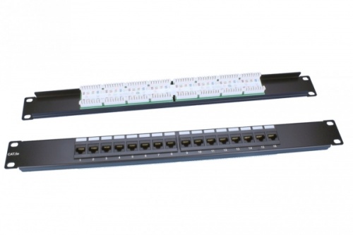 Патч-панель 19 1U 16 портов RJ-45 категория 5e Dual IDC ROHS цвет черный, Hyperline PP3-19-16-8P8C-C5E-110D | код 246054 | Hyperline