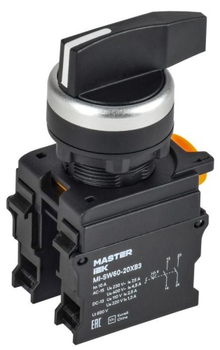 Переключатель длинная ручка на 3 положения 2NO чёрный MASTER IEK | код MI-SW60-20XB3-4-25-3-K02 | IEK Переключатель длинная ручка на 3 положения 2NO чёрный MASTER IEK | код MI-SW60-20XB3-4-25-3-K02 | IEK