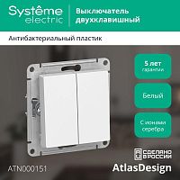 Выключатель 2-клавишный ATLASDESIGN, скрытый монтаж, белый | код. ATN000151 | Schneider Electric
