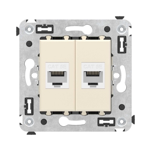 Компьютерная розетка RJ-45 без шторки в стену, кат.5е двойная, Avanti, Ванильная дымка | код 4405664 | DKC