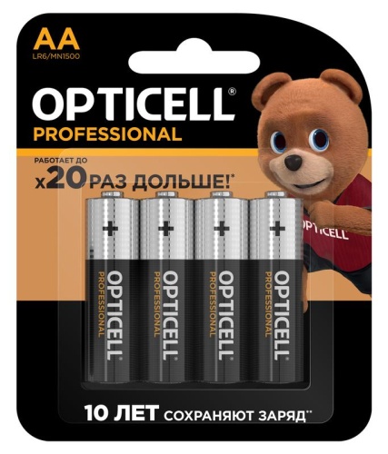 Элемент питания алкалиновый AA/LR6 (блист. 4шт) Professional | код 5052001 | Opticell