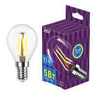 Лампа светодиодная филаментная PREMIUM (FILAMENT) 5Вт G45 2700К тепл. E14 480лм | код 32357 | REV