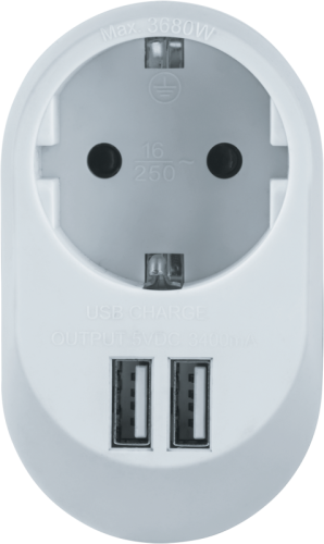 Адаптер 1-м 61 454 NAD-USB01-1E-C-WH + 2хUSB 3.4А с заземл. Navigator | код 61454 | NAVIGATOR