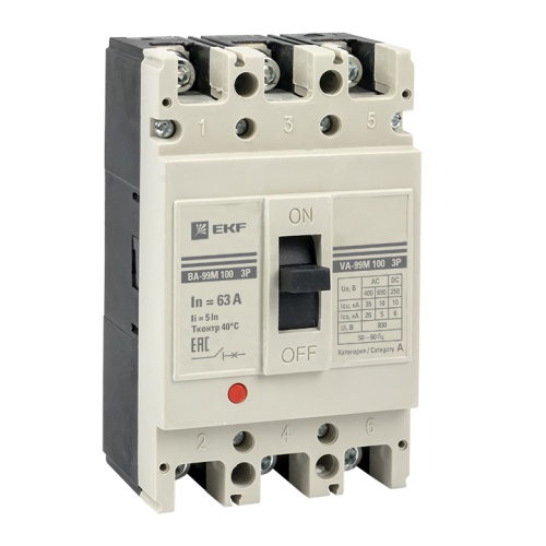 Выключатель автоматический ВА-99М 100/63А 3P 5In 35кА PROxima | код mccb99-3P5In100-63m | EKF