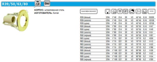 Светильник точечный Prima 39 0 01 R39 бел. E14 | код. IT8186 | ИТАЛМАК