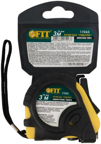 Рулетка Ультра 3мх16мм прорезиненный корпус тройн. стопор FIT 17243 фото 3