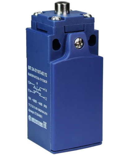 Выключатель путевой ВП 24-2110П-65 У2, толкатель, 1з+1р, безинерционный, 20 мм, без сальника, 3А, IP65 | код ET004681 | Электротехник