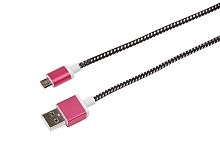 USB кабель microUSB, шнур в тканевой оплетке, черный (усиленный) REXANT | код 18-4240 | REXANT