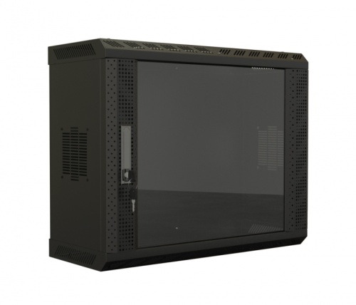 Hyperline TWS-0625-GP-RAL9004 Шкаф настенный 19-дюймовый (19), 6U, 367х600х250, со стеклянной дверью, несъемные боковые панели, цвет черный (RAL 9004) (собранный) | код 447458 | Hyperline