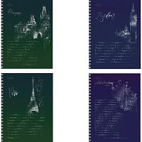 Тетрадь А5, 96 л., HATBER, гребень, клетка, матовая ламинация, 3D, Блеск столиц (4 вида в спайке), 96Т5лоф | код 113831 | HATBER