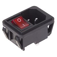 Выключатель клавишный 250V 10А (4с) ON-OFF красный с подсветкой и штекером C14 3PIN REXANT | код 36-2270 | REXANT