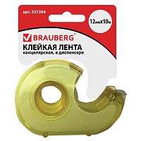 Клейкая лента 12 мм х 10 м в диспенсере (лимонный), BRAUBERG, 227264 | код 227264 | BRAUBERG