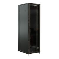 Шкаф напольный 19-дюймовый, 32U, 1610x600х600 мм (ВхШхГ), передняя стеклянная дверь со стальными перфорированными боковинами, задняя дверь сплошная, цвет черный (RAL 9004) (разобранный) | код 520186 | WRLine