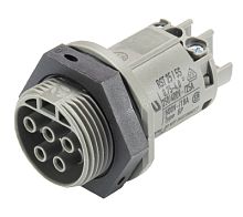 Розеточный разъем в панель, М25, IP68(69k), 5 полюсов, винтовая фиксация провода, номинальные характеристики: 250V+РЕ, 25A, цвет контактной вставки: серый, цвет корпуса: черный, серия RST Classic | код 96.051.5054.3 | Wieland