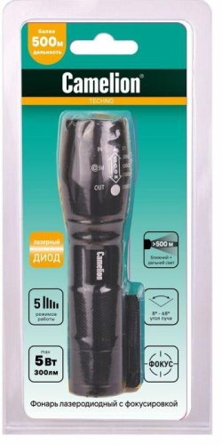 Фонарь LED51530 LED XML-T6 ZOOM 5 режимов 3хLR03 алюм. черн. (открывающ. блист.) Camelion 14536 Фонарь LED51530 LED XML-T6 ZOOM 5 режимов 3хLR03 алюм. черн. (открывающ. блист.) Camelion 14536
