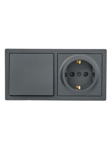 Блок ОП LETO (1-кл. выключатель + 1-м розетка с заземл.) горизонт. графит LEZARD 752-3400-170BAP фото 2 Блок ОП LETO (1-кл. выключатель + 1-м розетка с заземл.) горизонт. графит LEZARD 752-3400-170BAP фото 2