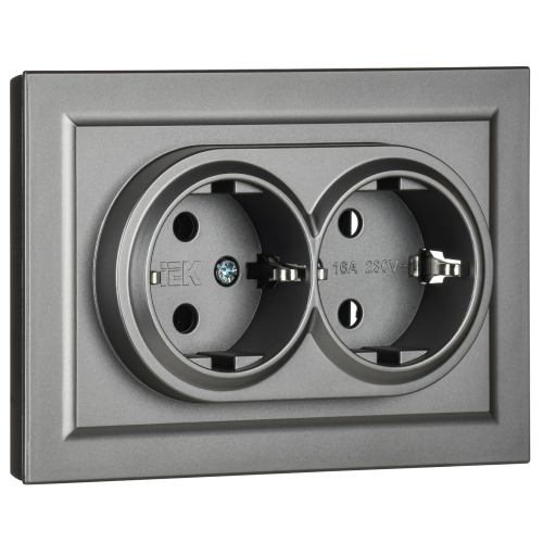 BRITE Розетка 2-местная с заземлением без защитных шторок 16А в сборе РС12-3-БрС сталь | код BR-R21-16-K46-F | IEK фото 3