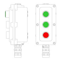 Взрывонепроницаемый пост управления из алюминия LCSD-03-B-MB-L1G(220)x1-P1G(11)x1-P1R(11)x1-PBMB-KA2MHK / 1Ex d IIB T5 Gb / Ex tb II | код LCSD21000107 | DKC