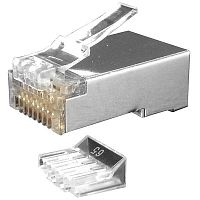 Разъем PLUG-8P8C-UV-C6-SH-100 RJ45(8P8C) под витую пару кат. 6 (50/50 микродюйм)экранир. универс.(для ож и мж кабеля) со вставкой (уп.100 шт) | код 49383 | Hyperline