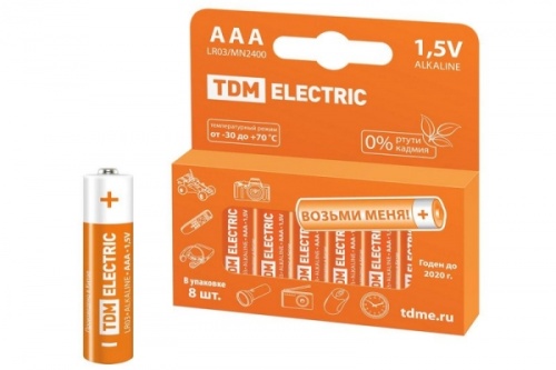Элемент питания LR03 AAA Alkaline 1,5V PAK-8 TDM | код SQ1702-0004 | TDM