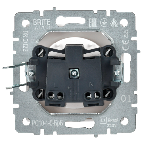 BRITE Розетка 1-местная без заземления без защитных шторок 10А РС10-1-0-БрБ белый | код BR-R10-10-K01 | IEK фото 2