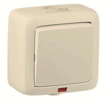 Выключатель одноклавишный наружный с индикацией слоновая кость IP44 16А | код ВА16-212-01 | HEGEL
