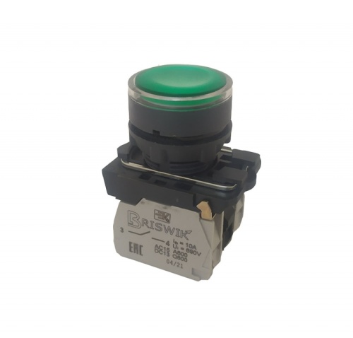 Выключатель Briswik КМЕ 4102м -Л 24В зеленый IP40 УХЛ2 10А 0но+2нз | код aB-EB-0Ai-3323 | Briswik