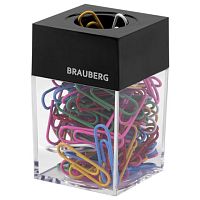 Скрепочница магнитная BRAUBERG, 100 цветных скрепок 28 мм, прозрачный корпус, 228401 | код 228401 | BRAUBERG