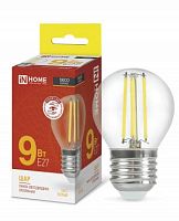 Лампа светодиодная LED-ШАР-deco 9Вт шар прозрачная 3000К тепл. бел. E27 1040лм 230В | код 4690612026268 | IN HOME