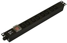 Hyperline SHE19-8IEC-S-CB Блок розеток для 19 шкафов, горизонтальный, 8 розеток IEC320 C13, выключатель в подсветкой, без кабеля питания, клеммная колодка 16A, 250В, 482.6x44.4x44.4мм (ШхГхВ), корпус алюминий, черный | код 481806 | Hyperlin