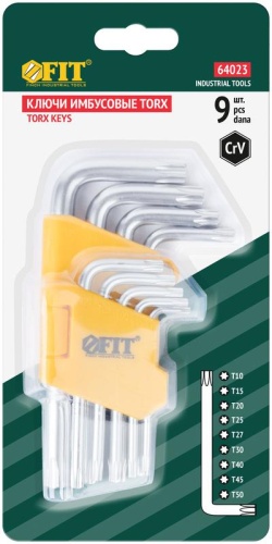 Ключ "звездочки" Т10-Т50 с отверст. в пластик. держателе CrV сталь (уп.9шт) FIT 64023 фото 3 Ключ "звездочки" Т10-Т50 с отверст. в пластик. держателе CrV сталь (уп.9шт) FIT 64023 фото 3