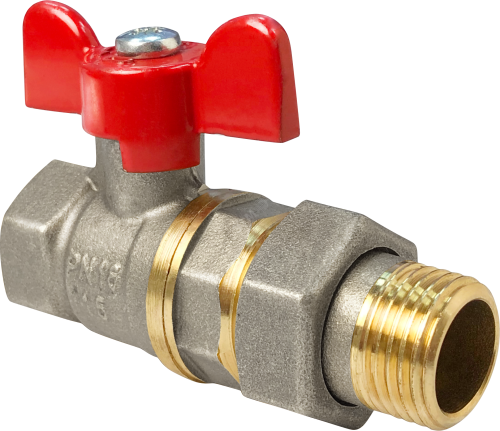 Кран шаровой латунный OPTIMA ВР/НР с американкой никел. покрытием ручка-бабочка 3/4дюйм (68/17) | код VF.227.NLB1.034 | VALFEX