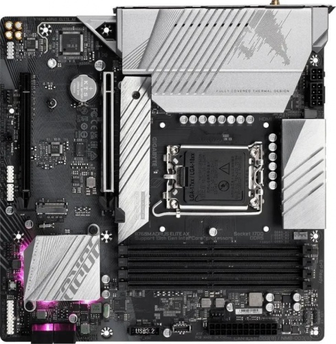 Материнская плата Gigabyte B760M AORUS ELITE AX Soc-1700 Intel B760 4xDDR5 mATX AC`97 8ch(7.1) 2.5Gg RAID+HDMI+DP | код 1884425 | GIGABYTE