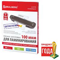 Пленки-заготовки для ламинирования АНТИСТАТИК, А4, КОМПЛЕКТ 100 шт., 100 мкм, BRAUBERG | код 531793 | BRAUBERG