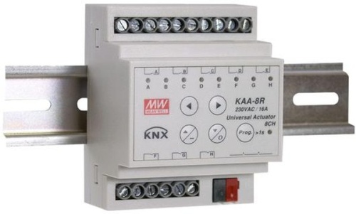 Универсальный актуатор KNX, 8 каналов, вх. напр. 21…31В, ток 16А на канал, -30…+45C, в корпусе 72?90?57мм на ДИН рейку | код KAA-8R | MeanWell