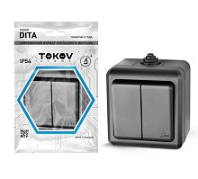 Выключатель 2-кл. ОП Dita IP54 10А 250В карбон | код TKL-DT-V2-C14-IP54 | TOKOV ELECTRIC