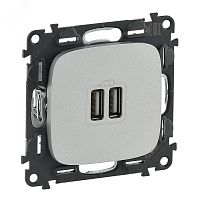 Valena ALLURE Зарядное устройство с двумя USB-разьемами 240В/5В 1500мА С лицевой панелью Алюминий | код 754997 | Legrand