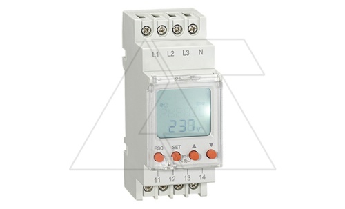 Реле контроля напр. RD-MVS3, 3P L-L 200_500VAC, 2CO, 8A(250VAC), обрыв, черед., Umin+Umax, асимметр., 0.1_30s, LCD, 1M | код RD-MVS3 | RELETEK