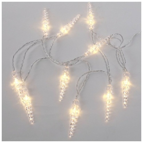 Гирлянда светодиодная "Сосульки" 1.5м 10LED тепл. бел. провод прозр. 2хAA (батарейки не в комплекте) | код 303-093 | Neon-Night