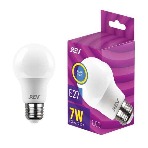 Лампа светодиодная LED-A60-E27-7Вт-2700K 7Вт грушевидная 2700К тепл. бел. E27 525лм 180-240В | код 32264 1 | REV