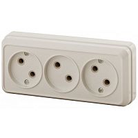 Розетка Intro Quadro 2-205-02 без заземления трехместная 3х2P, 16А-250В, IP20, ОУ, слоновая кость | код Б0053813 | ЭРА