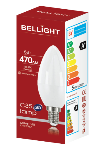 Лампа LED 5Вт 3000K 470Лм E14 IP 65 Свеча | код 88297881 | BELLIGHT